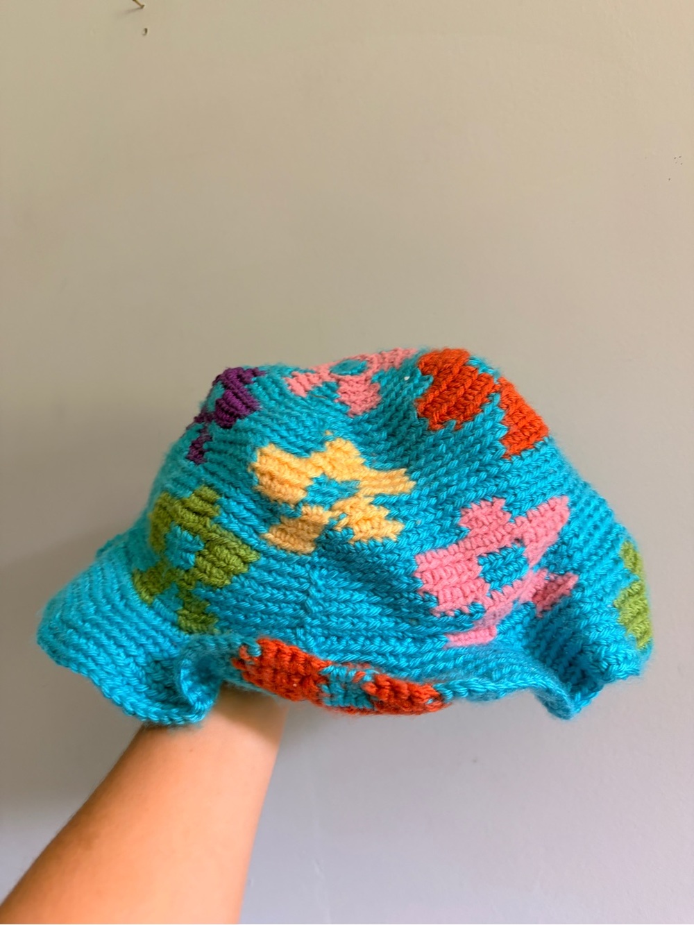 Shelby Bryn Crochet Flower Bucket Hat - Turquoise with Multicolor Flowers